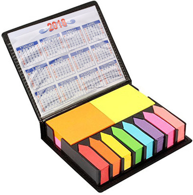 

PINZO Sticky Note Memo Pad with Arrow Flags In PU Leather Case - 100 Sheets with 2018 Calendar and Calculator, 3 Colors(Set Of 1, Multicolor)
