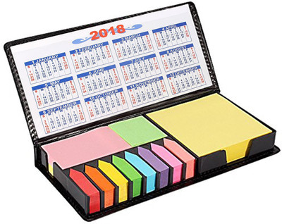 

PINZO Sticky Note Memo Pad with Arrow Flags in PU Leather Case - 100 Sheets with 2018 Calendar, 5 Colors(Set Of 1, Multicolor)