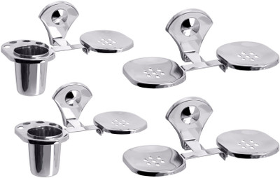 

Aiken Deluxe Double Soap Dish And Soap Dish With Tumbler Holder(Silver)