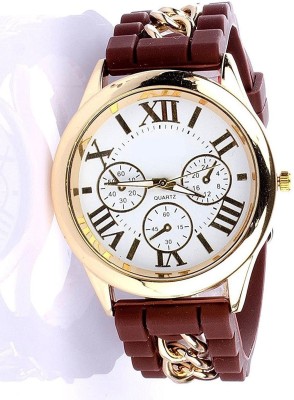 COSMIC Unique Designer GENEVA COLLECTION Chained Brown Silicone Strap white BIG SIZE -40 MM DIAMETER artificial chronograph DIAL WOMEN , COLLEGE GOING GIRLS AND UNISEX elegant Watch  - For Men & Women   Watches  (COSMIC)