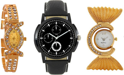 

Codice Mens and Women Couple watch combo of 3 Golden Diamond221 Leather Strap Couple watch Watch - For Men & Women