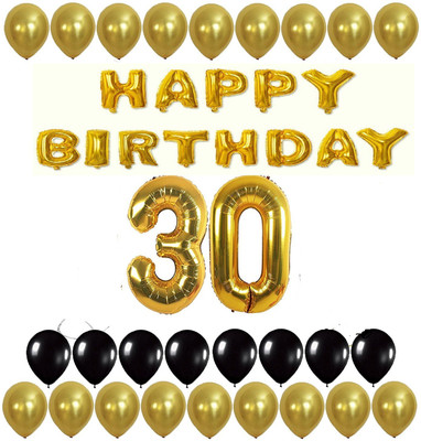 

Shop Online Solid Golden & black Balloons Combo & 30 No. Foil Balloon Balloon(Multicolor, Pack of 65)