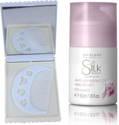 

Oriflame Sweden Silk Beauty White Glow Roll-On 50ml (22714) With Comb Mirror Set(Set of 3)