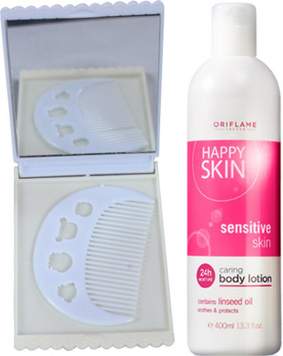 

Oriflame Sweden Happy Skin Caring Body Lotion Sensitive Skin 400ml (23729) With Comb Mirror Set(Set of 3)