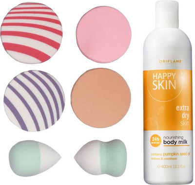

Oriflame Sweden Happy Skin Nourishing Body Milk Extra Dry Skin 400ml (23733) With Puff Sponge(Set of 7)