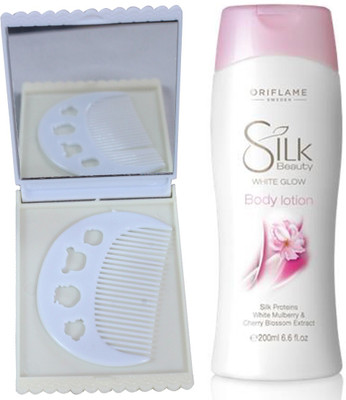 

Oriflame Sweden Silk Beauty White Glow Body Lotion 200ml (23555) With Comb Mirror Set(Set of 3)