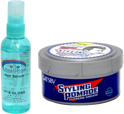 

Pink Root Hair Serum and GATSBY Styling Pomade Supreme Grease Pack of 2(Set of 2)