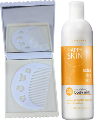 

Oriflame Sweden Happy Skin Nourishing Body Milk Extra Dry Skin 400ml (23733) With Comb Mirror Set(Set of 3)