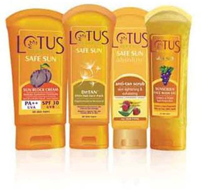 

Lotus Herbals Combo Of Sun Block Creme, Face Pack, Anti Tan Scrub & Sunscreen Face Washgel 4pcs(Set of 4)