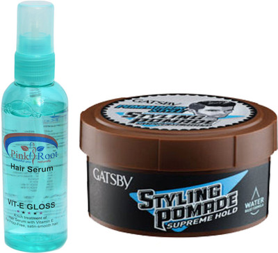 

Pink Root Hair Serum and GATSBY Styling Pomade Supreme Hold Pack of 2(Set of 2)