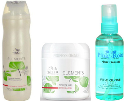 

WELLA ELEMENTS SHAMPOO AND MASK WITH PINK ROOT HAIR SERUM(Set of 3)