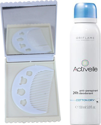 

Oriflame Sweden Activelle Anti-perspirant 24h Deodorant Cotton Dry 150ml (25280) With Comb Mirror Set(Set of 3)