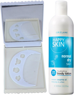 

Oriflame Sweden Happy Skin Hydrating Body Lotion Normal Dry Skin 400ml (23730) With Comb Mirror Set(Set of 3)