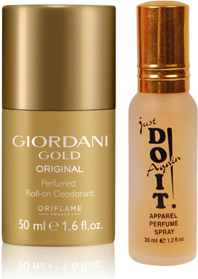 

Oriflame Sweden Giordani Gold Original Perfumed Roll-On Deodorant 50ml (32160) With Just Do It Perfume 30ml(Set of 2)
