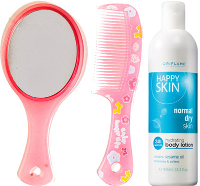 

Oriflame Sweden Happy Skin Hydrating Body Lotion Normal Dry Skin 400ml (23730) With Mirror Comb Set(Set of 3)