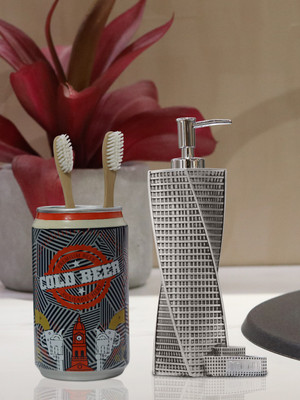 

Shresmo Shresmo Fusion Polyresin Soap or Lotion Dispenser with Toothbrush Holder, 2 Piece Bathroom Accessories, Gift Set Polyresin Bathroom Set(Pack of 2)