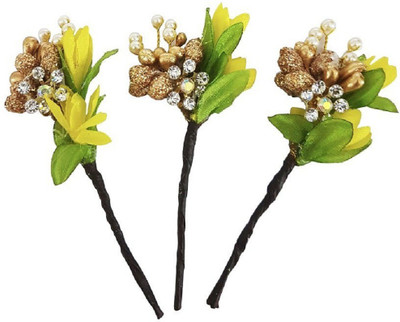 

Confidence Flowers Hair Accessories Women & Girls Party Wear / Juda Hair Bun Pins (Yellow) Hair Accessory Set(Yellow)