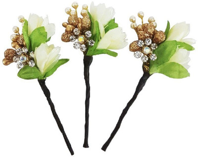 

Confidence Flowers Hair Accessories Women & Girls Party Wear / Juda Hair Bun Pins (Off White) Hair Accessory Set(Multicolor)