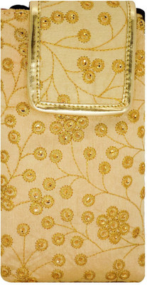 

Bagaholics Ethnic Raw Silk Saree Clucth Waist Clip Ladies Pouch Mobile Pouch(Gold)