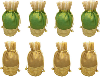 

FashBlush Shiny Golden and Green Tissue Silk Return Gift Shagun Party Pouch Potlis (Set Of 8) Size 228x152mm Potli(Green, Gold), Gold;green