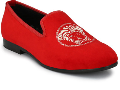 

El Paso Men's Red Stylish Velvet Embroided Casual Slip On Shoes Casuals For Men(Red