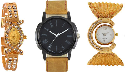 

Codice Mens and Women Couple watch combo of 3 Golden Diamond227 Leather Strap Couple watch Watch - For Men & Women