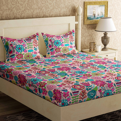 

Bella Casa 104 TC Cotton Double Printed Bedsheet(Pack of 1, Pink)