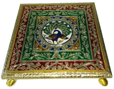 ROYALS PRIDE Small Wooden Stand Stool Chowki with Exquisite Meenakari Painting for Placing Statues, Idols, 10 inch Wood All Purpose Chowki(Multicolor, Pack of 1)