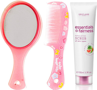 

Oriflame Sweden Essentials Fairness Exfoliating Scrub (32700) With Mirror Comb Set(Set of 3)