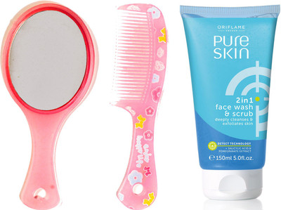 

Oriflame Sweden Pure Skin Face Scrub 150ml (32647) With Mirror Comb Set(Set of 3)