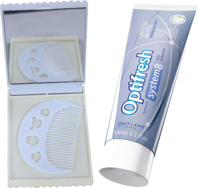 

Oriflame Sweden Optifresh System 8 Crystal White Toothpaste 100ml (32060) With Comb Mirror Set(Set of 3)