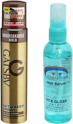 

Pink Root Hair Serum and GATSBY Set & Keep Spray ULTRA HARD Pack of 2(Set of 2)