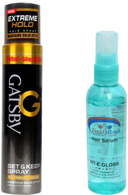 

Pink Root Hair Serum and GATSBY Set & Keep Spray EXTREME HOLD Pack of 2(Set of 2)
