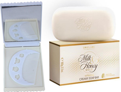 

Oriflame Sweden Milk & Honey Gold Creamy Soap Bar (32682) With Comb Mirror Set(Set of 3)