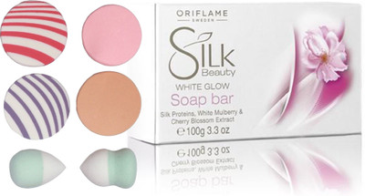 

Oriflame Sweden Silk Beauty White Glow Soap Bar 100g (22715) With Puff Sponge(Set of 7)