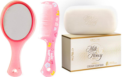 

Oriflame Sweden Milk & Honey Gold Creamy Soap Bar (32682) With Mirror Comb Set(Set of 3)