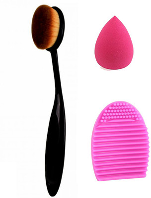 

LUV-LI PROFESSIONAL MAKEUP TOOL COMBO( 1 OVAL FOUNDATION BRUSH, 1 BLENDER PUFF, 1 EGG FOR WASHING BRUSH)(Set of 3)