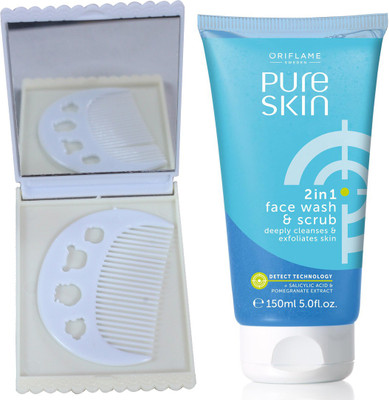

Oriflame Sweden Pure Skin Face Scrub 150ml (32647) With Comb Mirror Set(Set of 3)