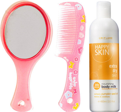 

Oriflame Sweden Happy Skin Nourishing Body Milk Extra Dry Skin 400ml (23733) With Mirror Comb Set(Set of 3)