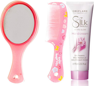 

Oriflame Sweden Silk Beauty White Glow Hand Cream 75ml (26436) With Mirror Comb Set(Set of 3)