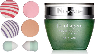 

Oriflame Sweden NovAge Ecollagen Wrinkle Smoothing Night Cream 50ml (31545) With Puff Sponge(Set of 7)