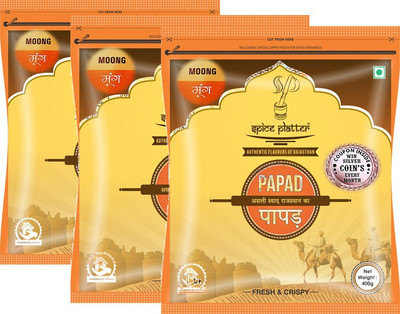

Spice Platter Crispy Moong Papad - Authentic Rajasthani Sajji Papad - Pack of 3 - 400g Each Masala Papad 1200 g(Pack of 3)