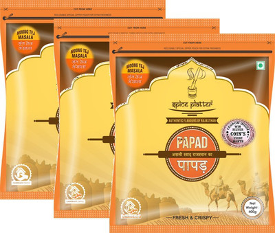 

Spice Platter Crispy Moong Tej Masala Papad - Authentic Rajasthani Sajji Papad - Pack of 3 - 400g Each 1200 g(Pack of 3)