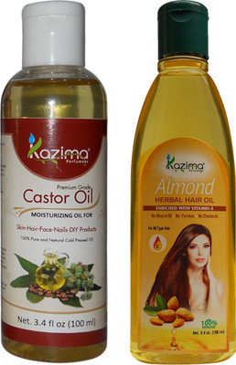 

KAZIMA Combo of Castor Oil and Almond Herbal Hair Oil (Each 100ML) For Anti Hair Fall Control & Maintains Healthy Scalp & Hair Growth Hair Oil(100 ml)
