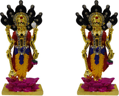 

VINTAN Combo Of 2 Religious God Vishnu Figurine/Lord Narayan Panch Naag Snake idol Handicraft Statue-Home Room Office Temple Mandir Murti Car Dashboard Decor Gift item. Decorative Showpiece - 10 cm(Gold Plated, Gold)