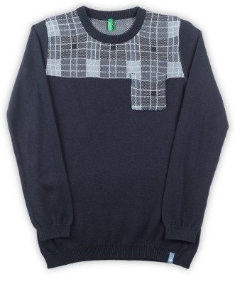 United Colors of Benetton Self Design Round Neck Casual Boys Blue Sweater at flipkart