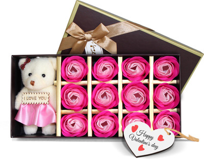 TIED RIBBONS Soft Toy, Artificial Flower Gift Set