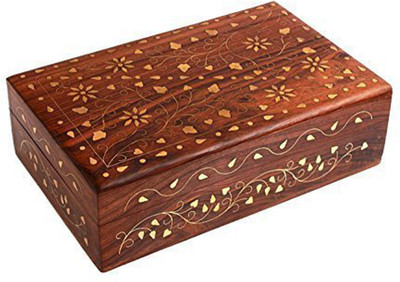 

Jk Handicrafts Handmade Wooden Jewellery Box for Women Jewel Organizer Flower Décor Size - LxBxH 6x4x2.5 inches Jewellery Box Vanity Box(Brown)