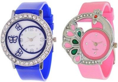 Talgo New Arrival Red Robin Season Special RR312BUCSMRPK Multi-Colour Pink-CSMR fancy beautiful glas with blue butterfly-312 crystals studded beautiful and fancy RR312BUCSMRPK Watch  - For Girls   Watches  (Talgo)