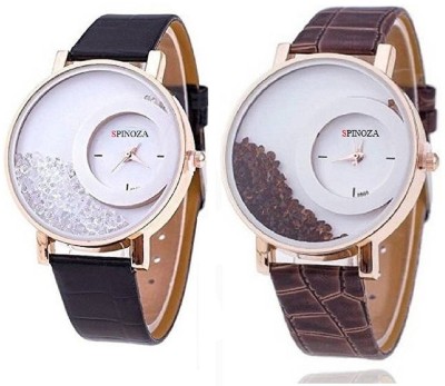 Talgo New Arrival Red Robin Season Special RRMXREBKBR Pack Of 2 Letest Collation Fancy And Attractive Black And Brown Movable Diamonds In Dial Fancy Leather Belt RRMXREBKBR Watch  - For Girls   Watches  (Talgo)